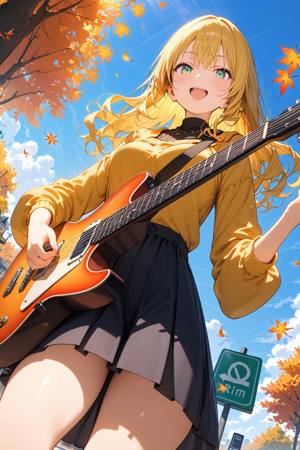 紅葉舞うギタリスト