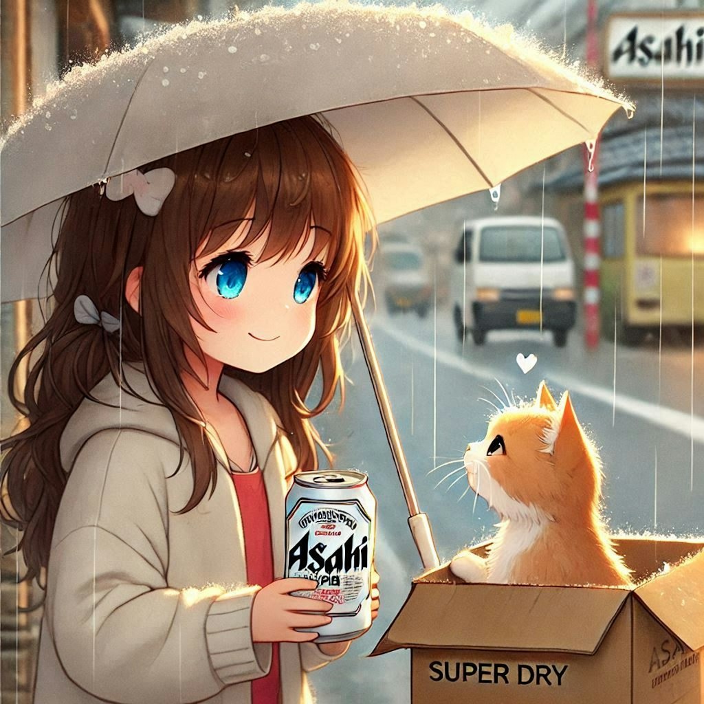 雨の日、猫に会った小さな女の子