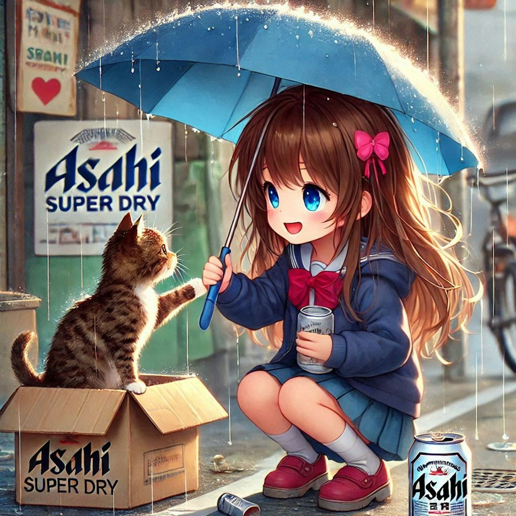 雨の日、猫に会った小さな女の子