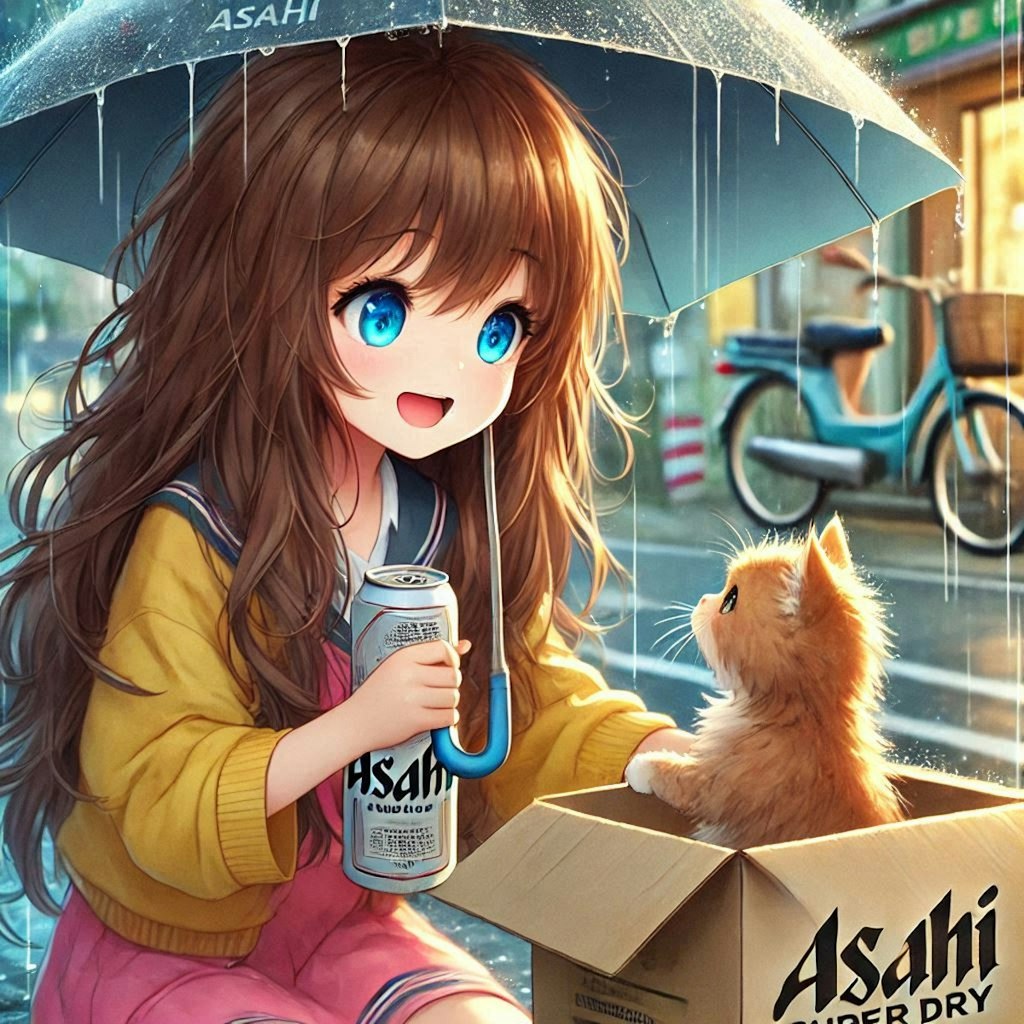 雨の日、猫に会った小さな女の子