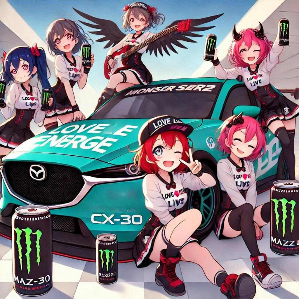 ラブライブのキャラとモンスターエナジーカラーマツダCX-30のドリ車