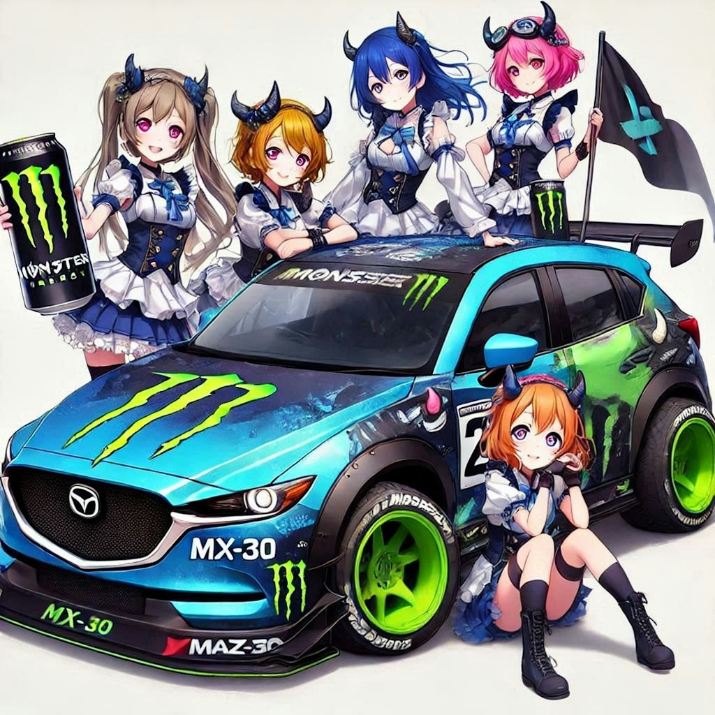 ラブライブのキャラとモンスターエナジーカラーマツダCX-30のドリ車