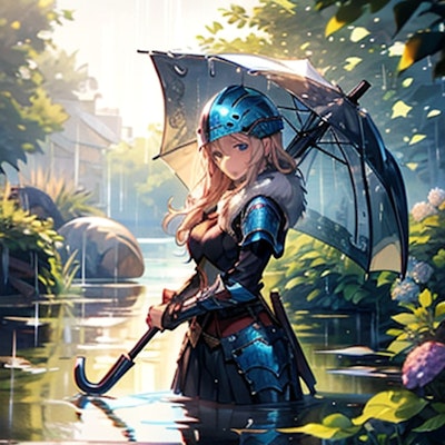 傘をさすヴァイキング少女