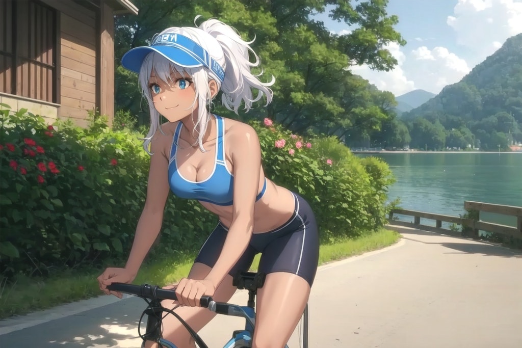 サイクリングポニテ女子さん