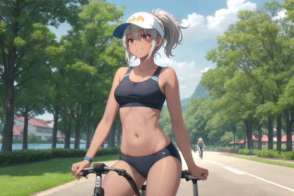 サイクリングポニテ女子さん