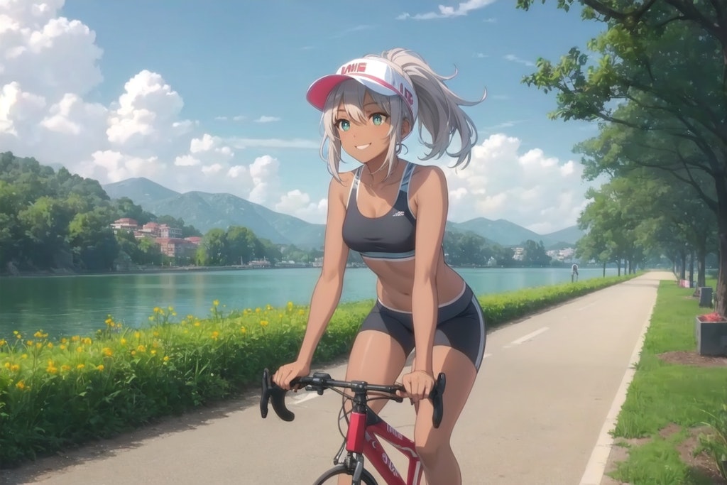 サイクリングポニテ女子さん