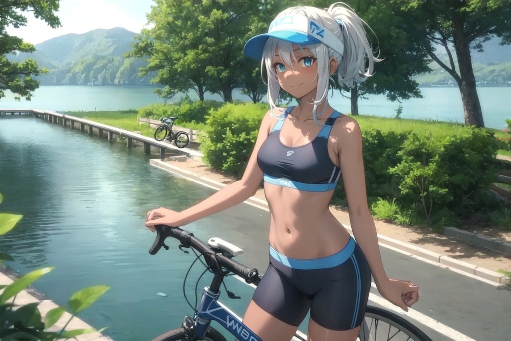 サイクリングポニテ女子さん