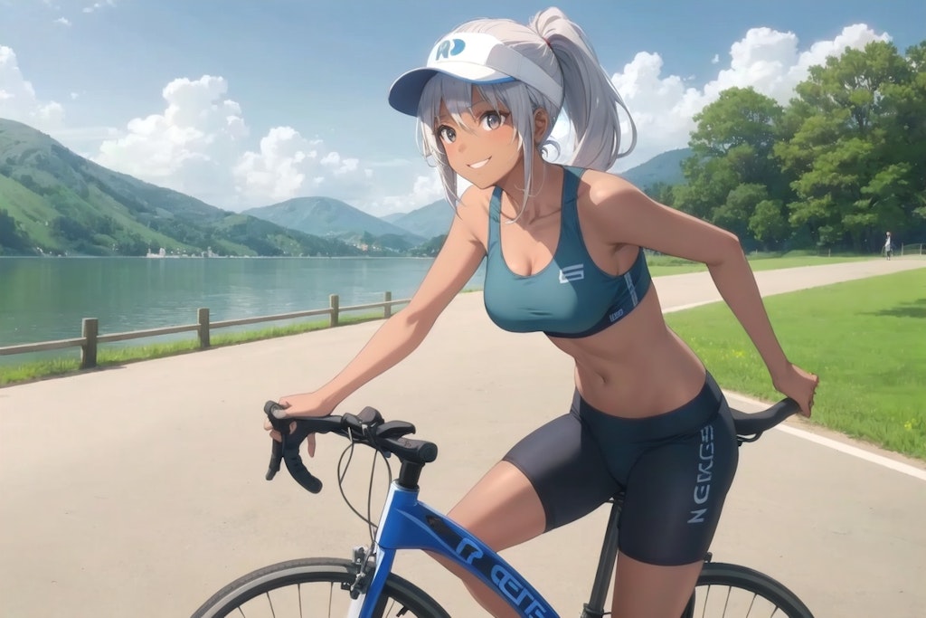 サイクリングポニテ女子さん