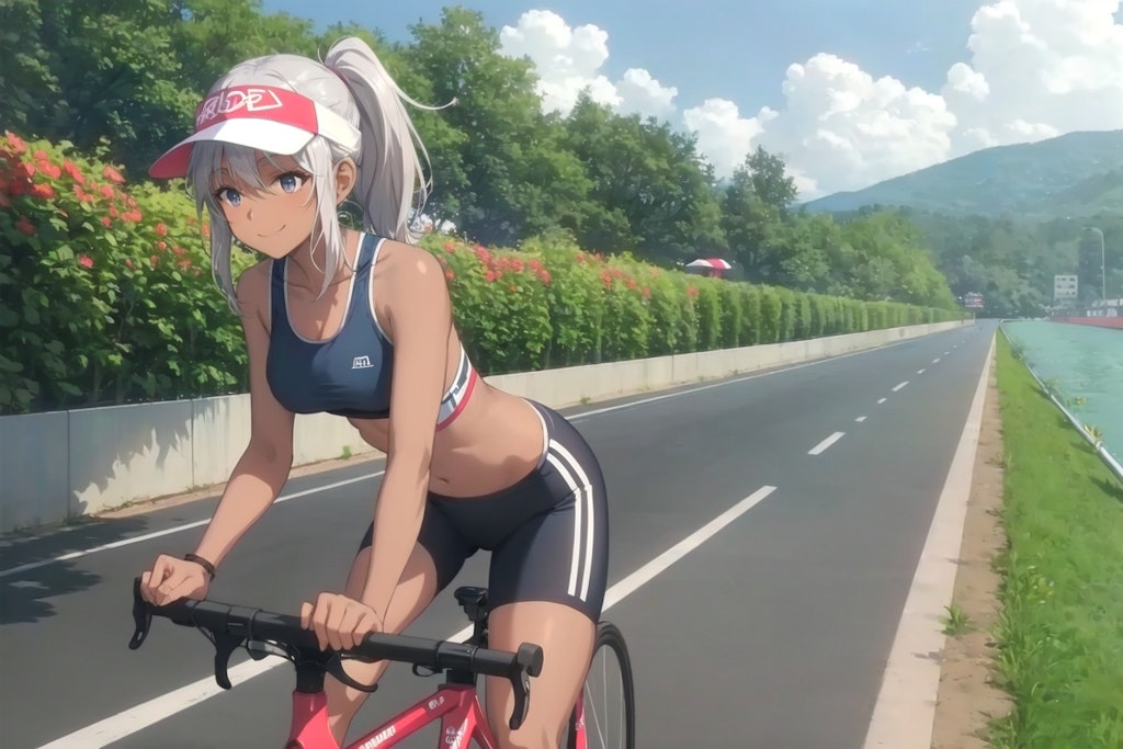 サイクリングポニテ女子さん