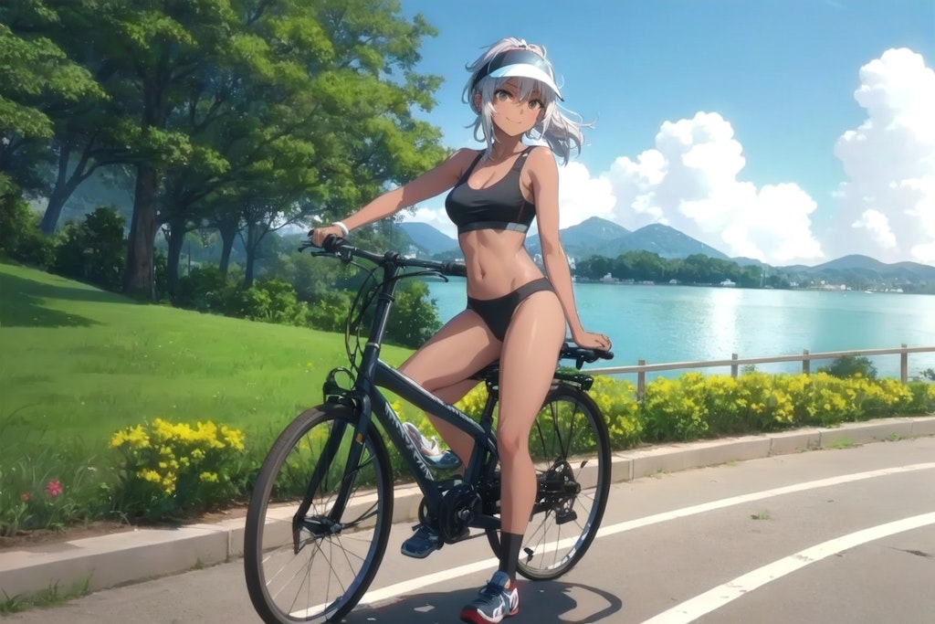 サイクリングポニテ女子さん