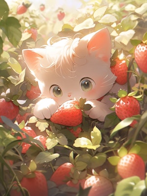 子猫とイチゴ