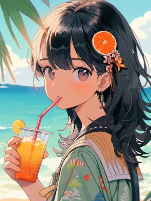 オレンジジュースと海と彼女🍊