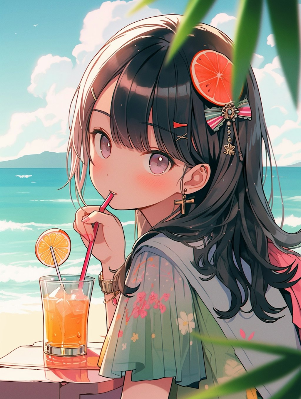 オレンジジュースと海と彼女🍊