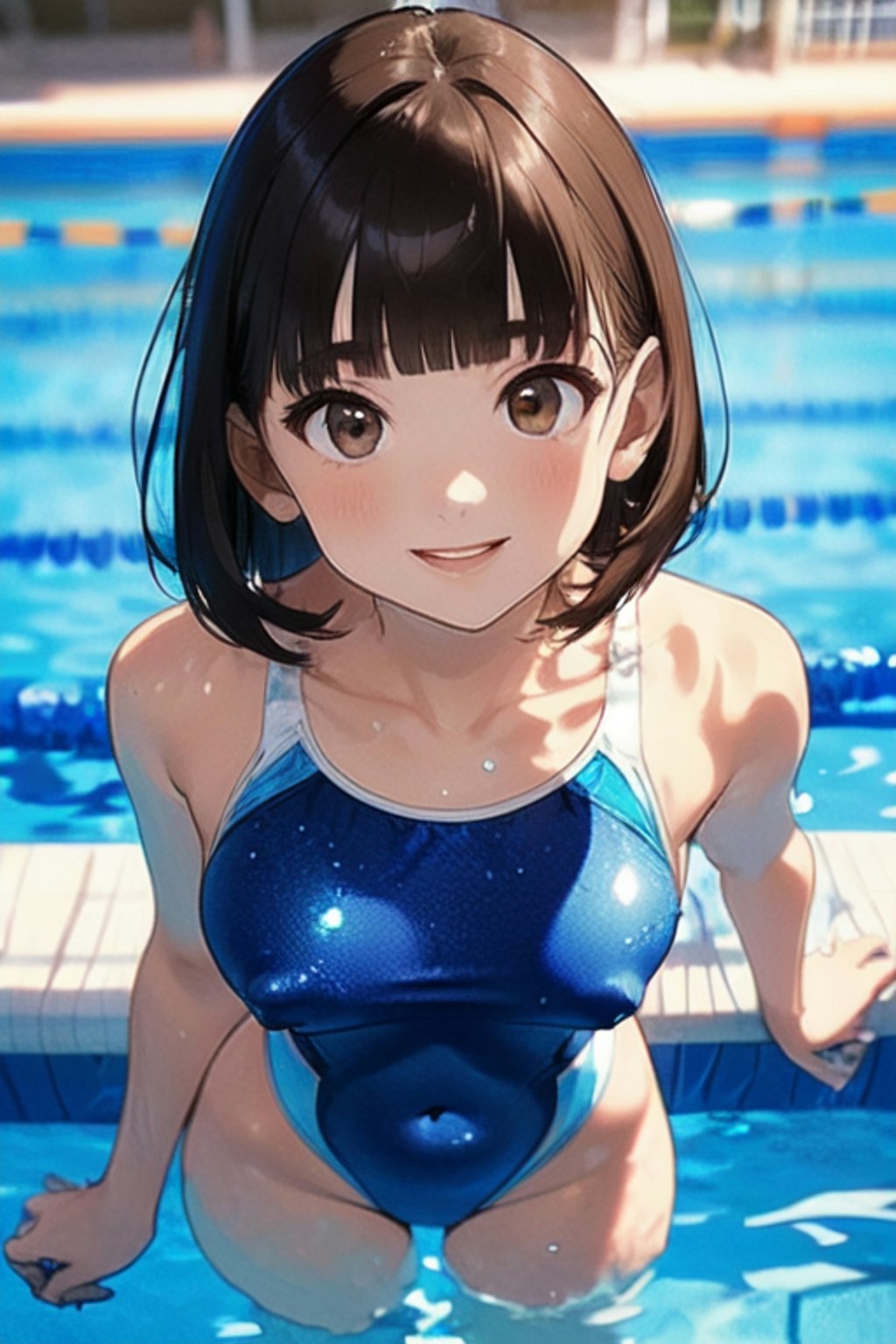 プールとスクール水着と女子高校生と