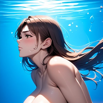 裸で泳ぐ茶髪の女性