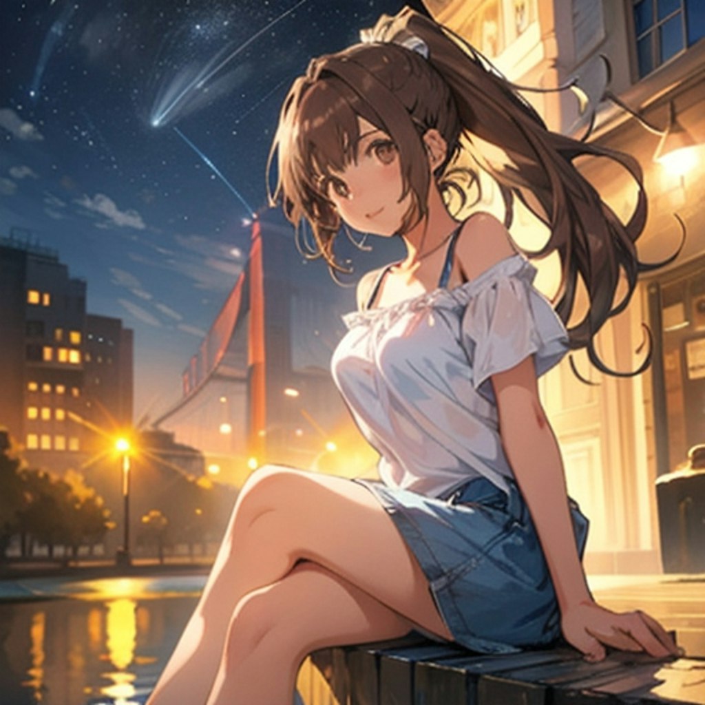 夜景バックの女の子