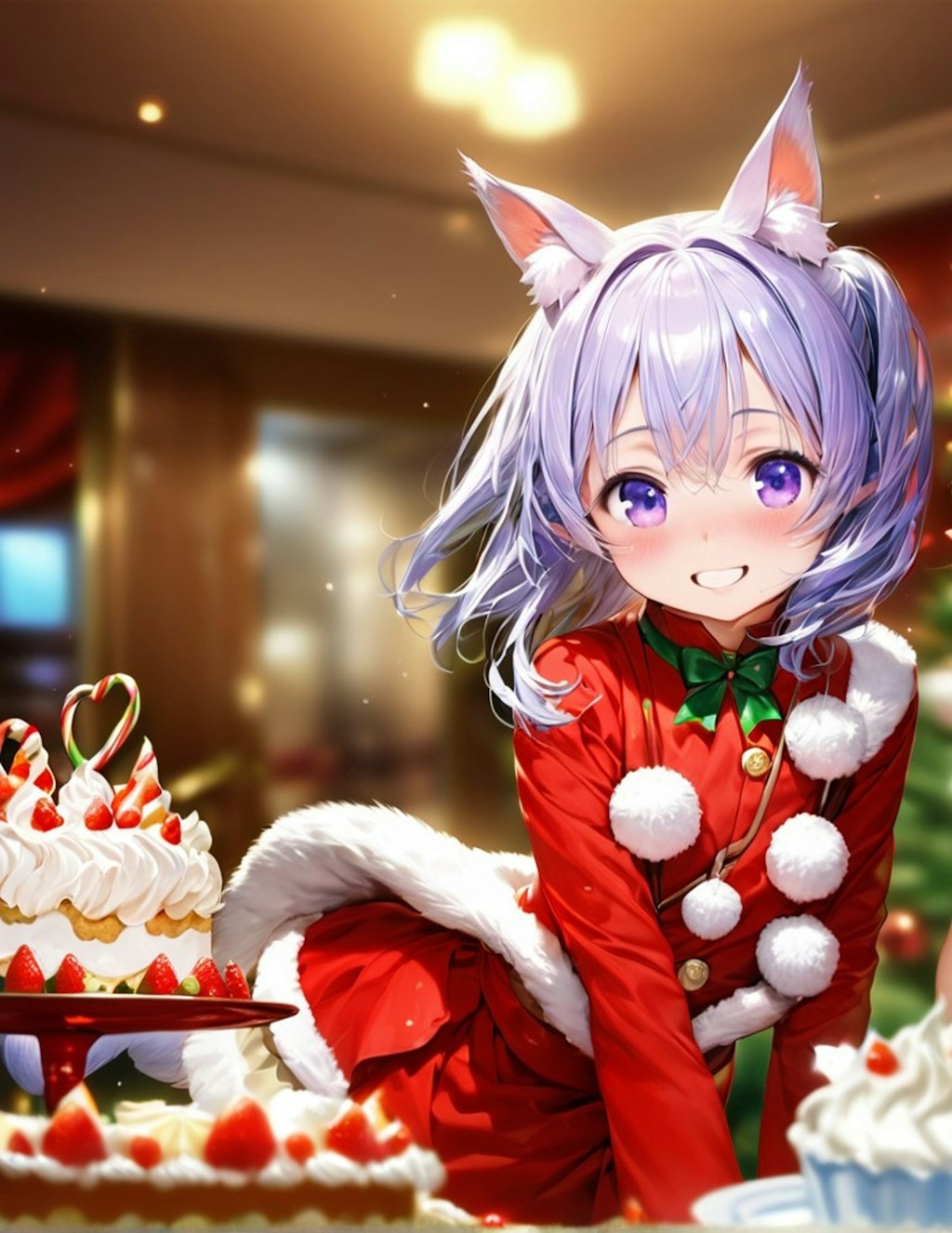 10枚）クリスマスケーキとケモ耳エルフさん