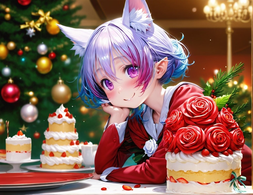 10枚）クリスマスケーキとケモ耳エルフさん