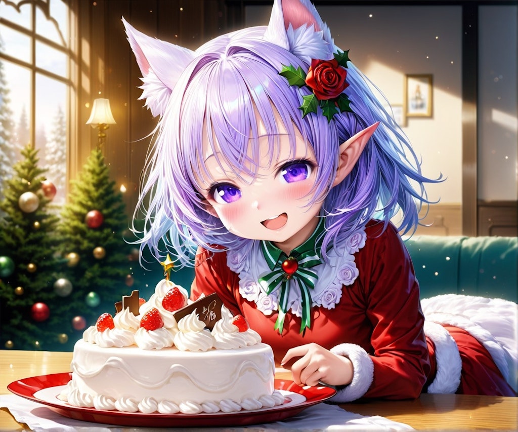 10枚）クリスマスケーキとケモ耳エルフさん