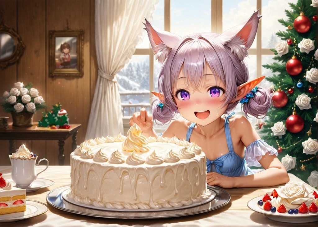 10枚）クリスマスケーキとケモ耳エルフさん