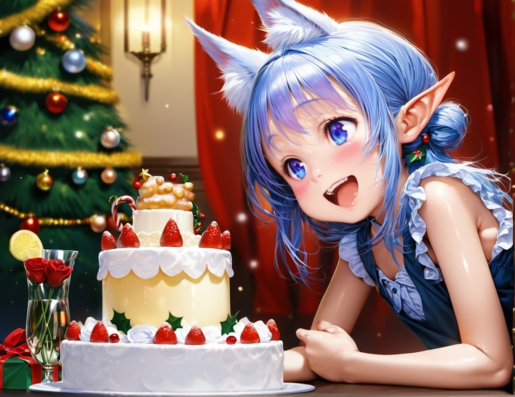 10枚）クリスマスケーキとケモ耳エルフさん