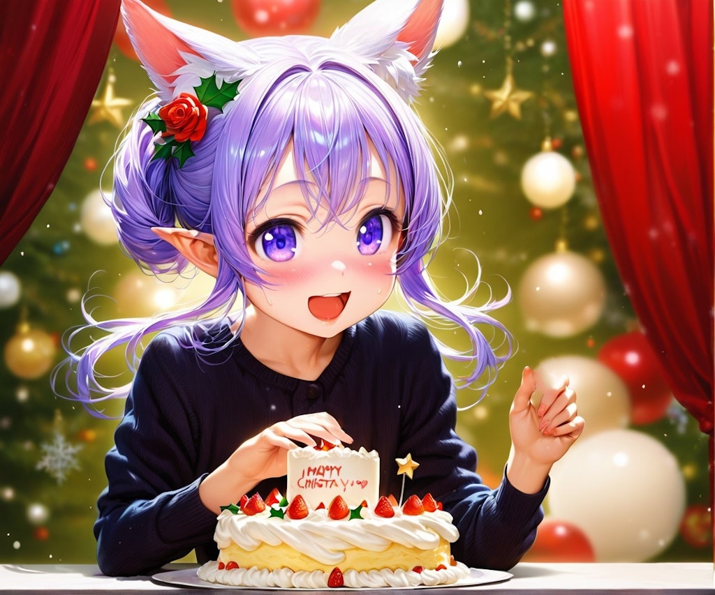 10枚）クリスマスケーキとケモ耳エルフさん