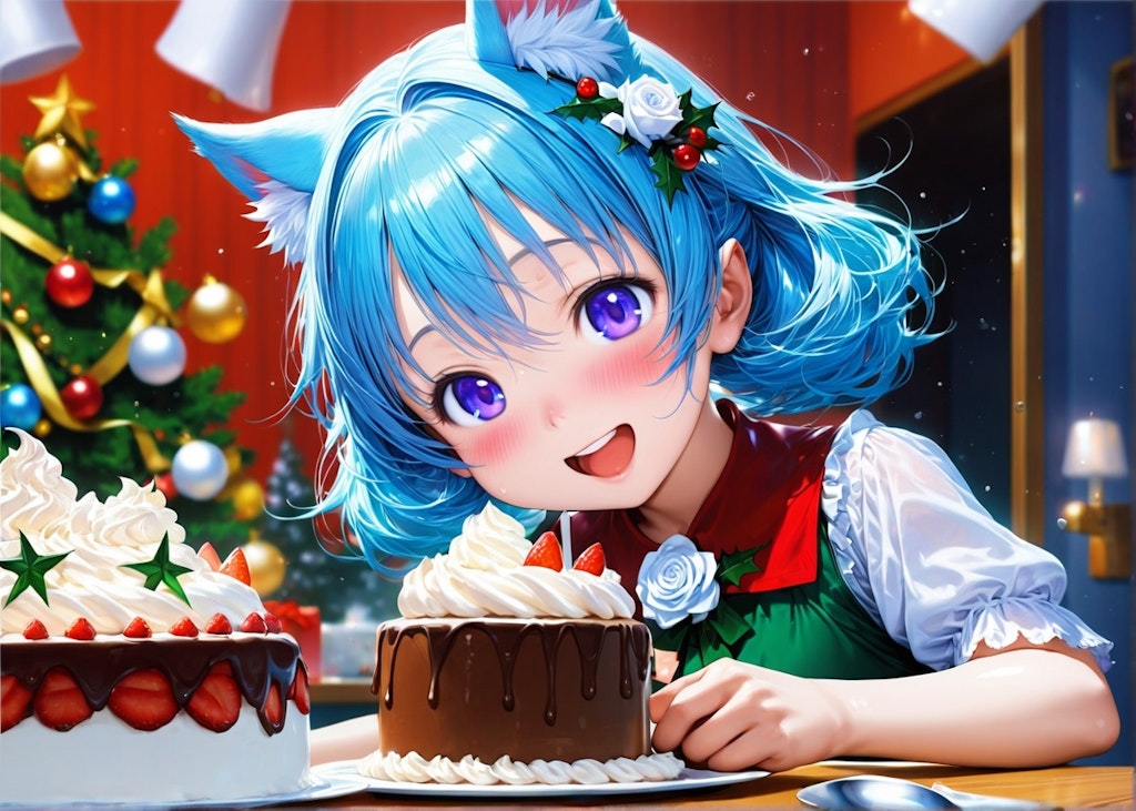 10枚）クリスマスケーキとケモ耳エルフさん