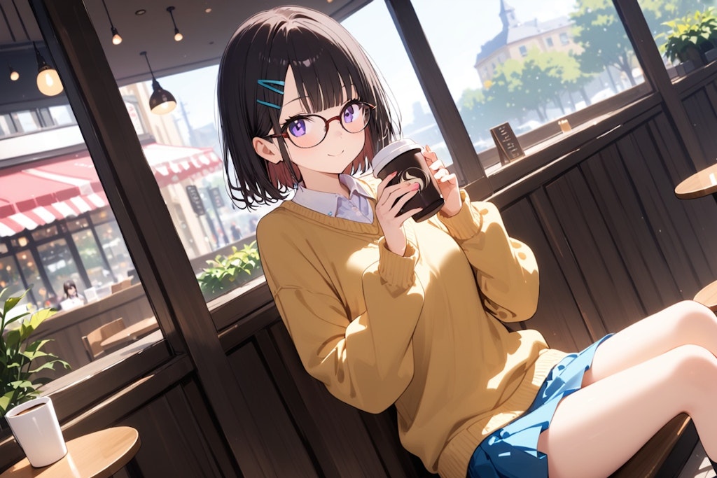 コーヒー飲むメガネちゃん👓✨