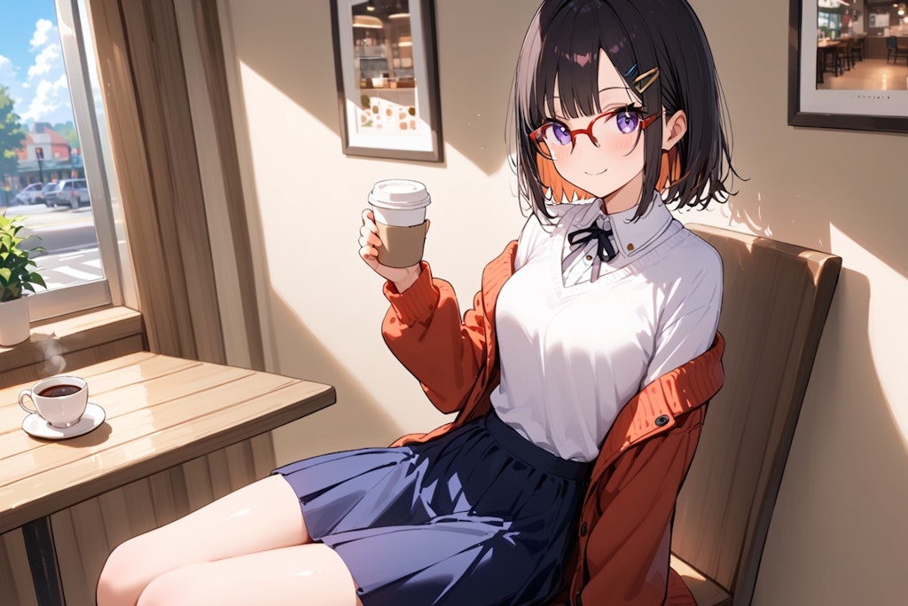 コーヒー飲むメガネちゃん👓✨