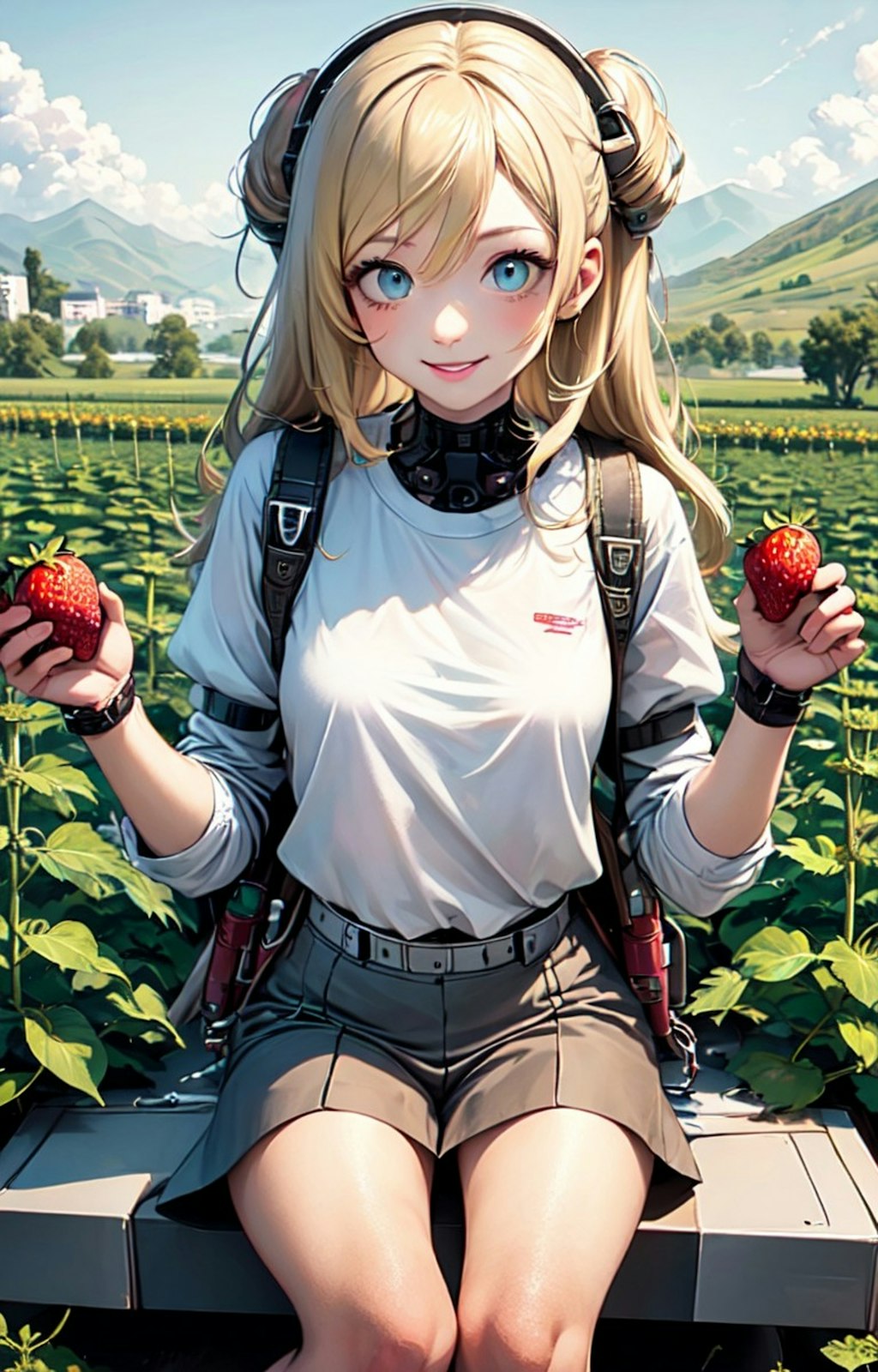 イチゴ狩りする金髪少女