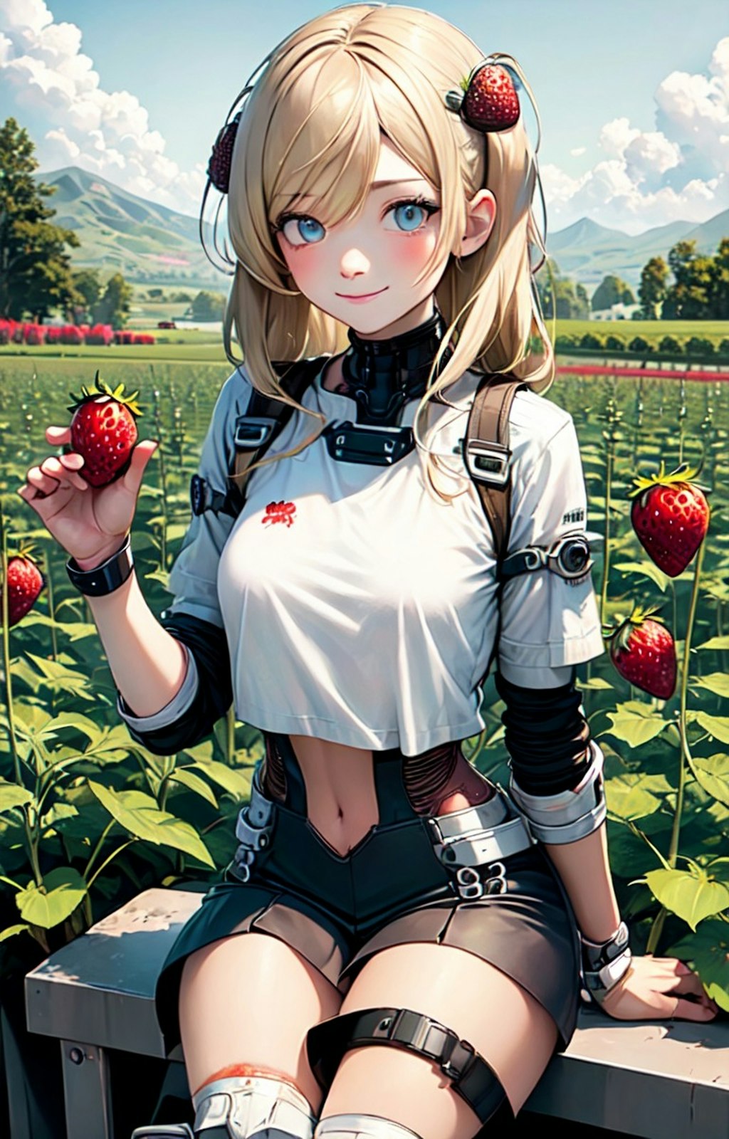 イチゴ狩りする金髪少女