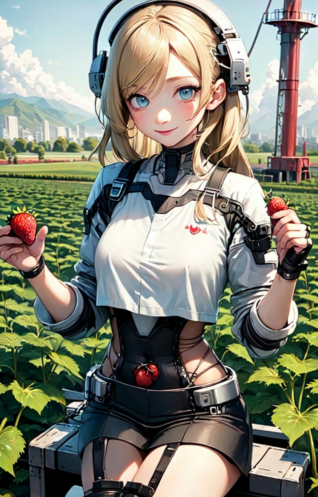 イチゴ狩りする金髪少女