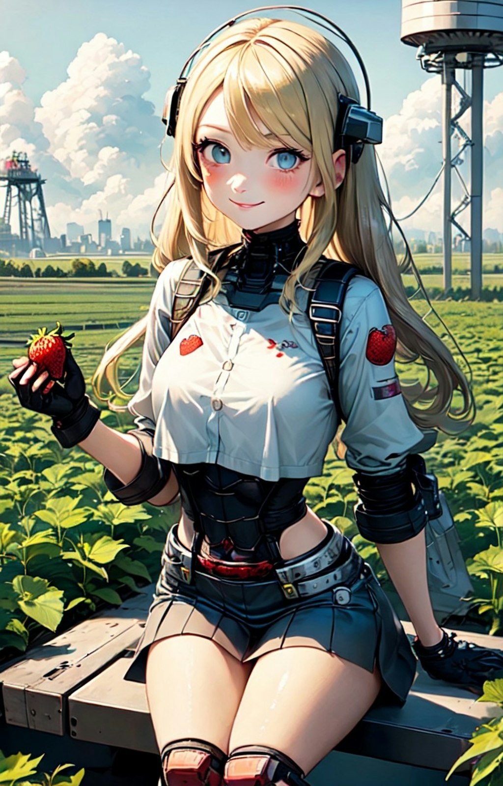 イチゴ狩りする金髪少女