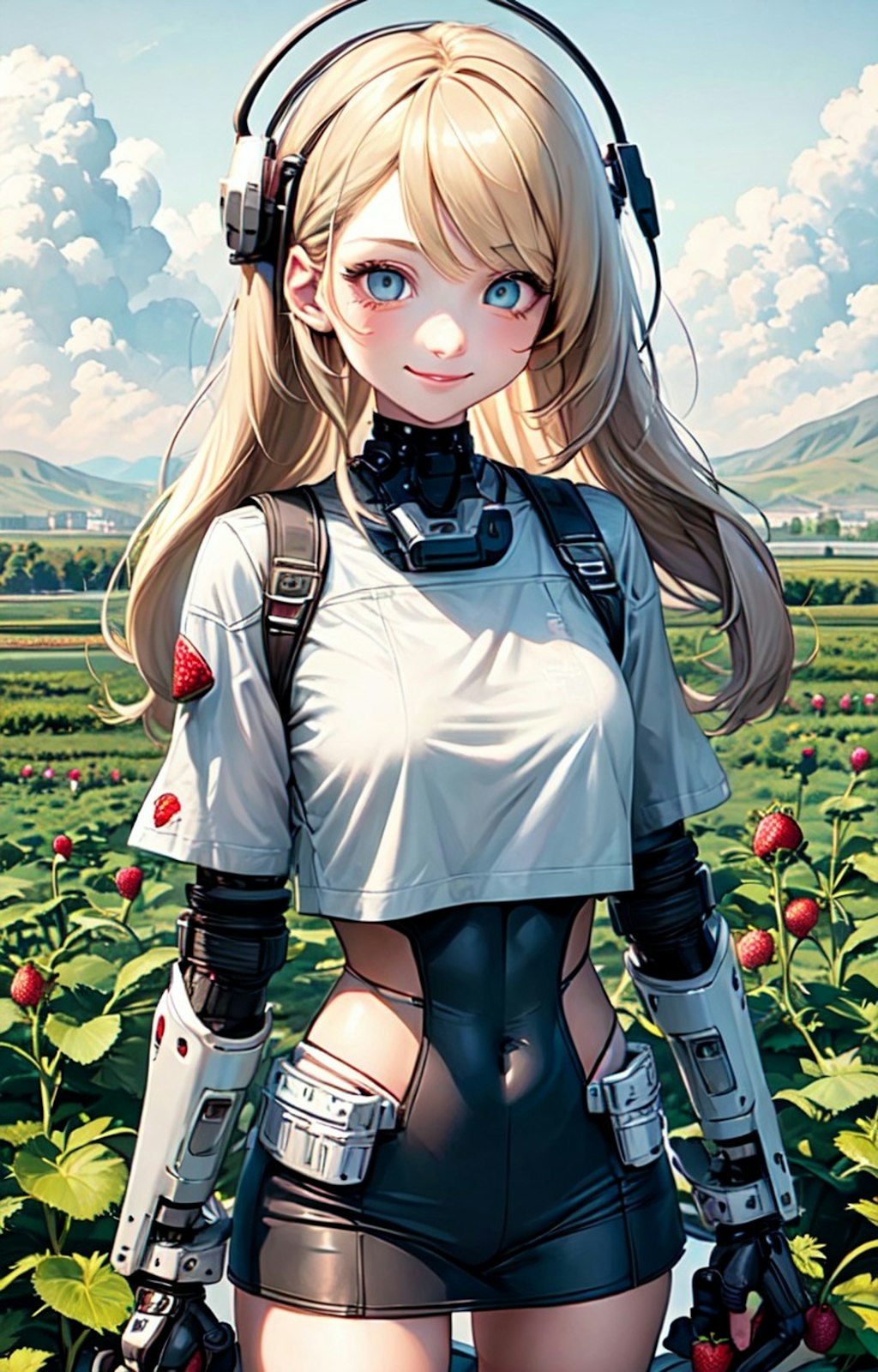 イチゴ狩りする金髪少女
