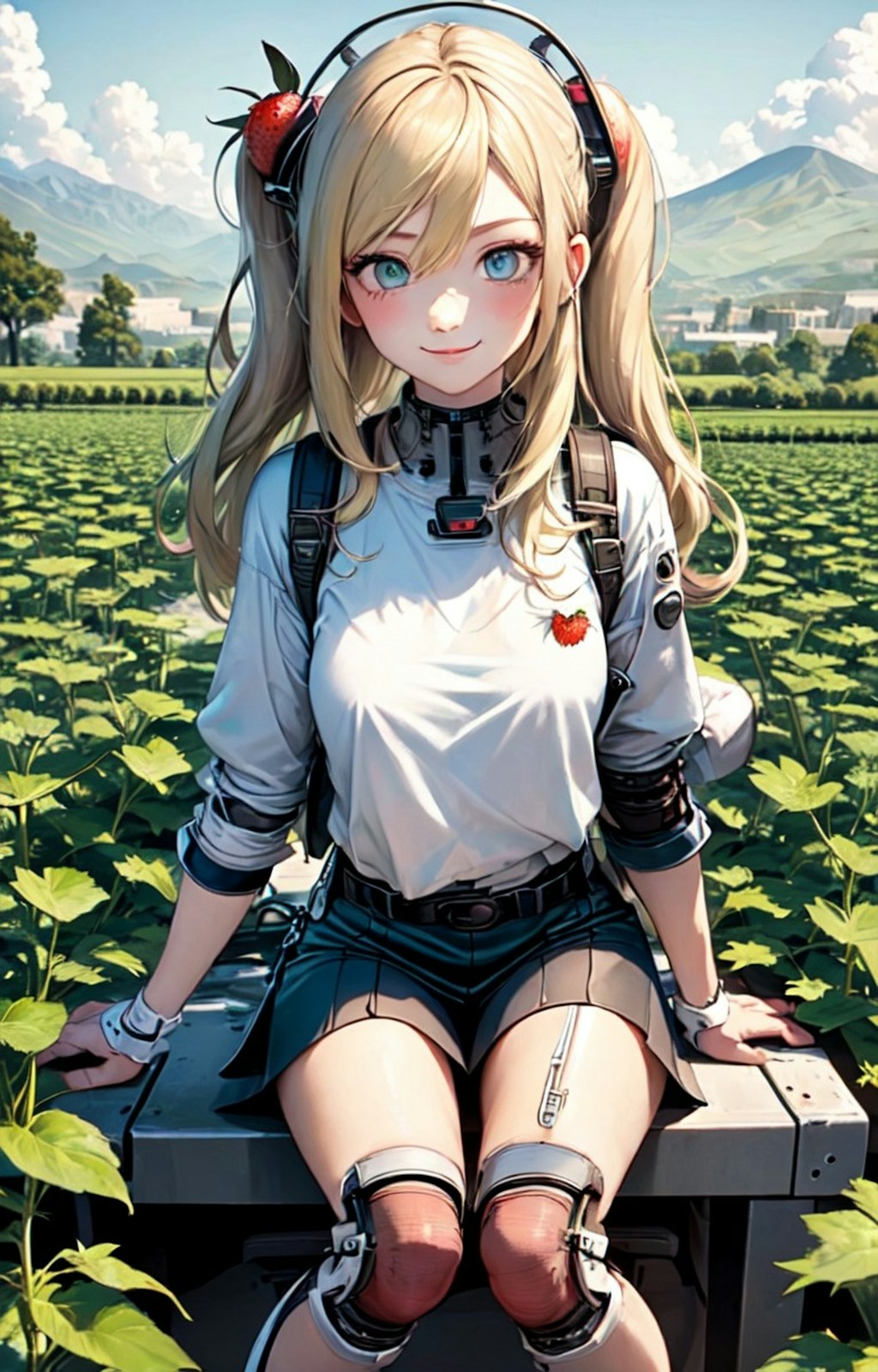 イチゴ狩りする金髪少女