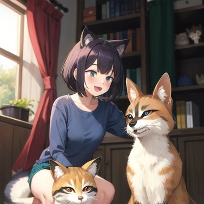 猫と狐と洗い熊