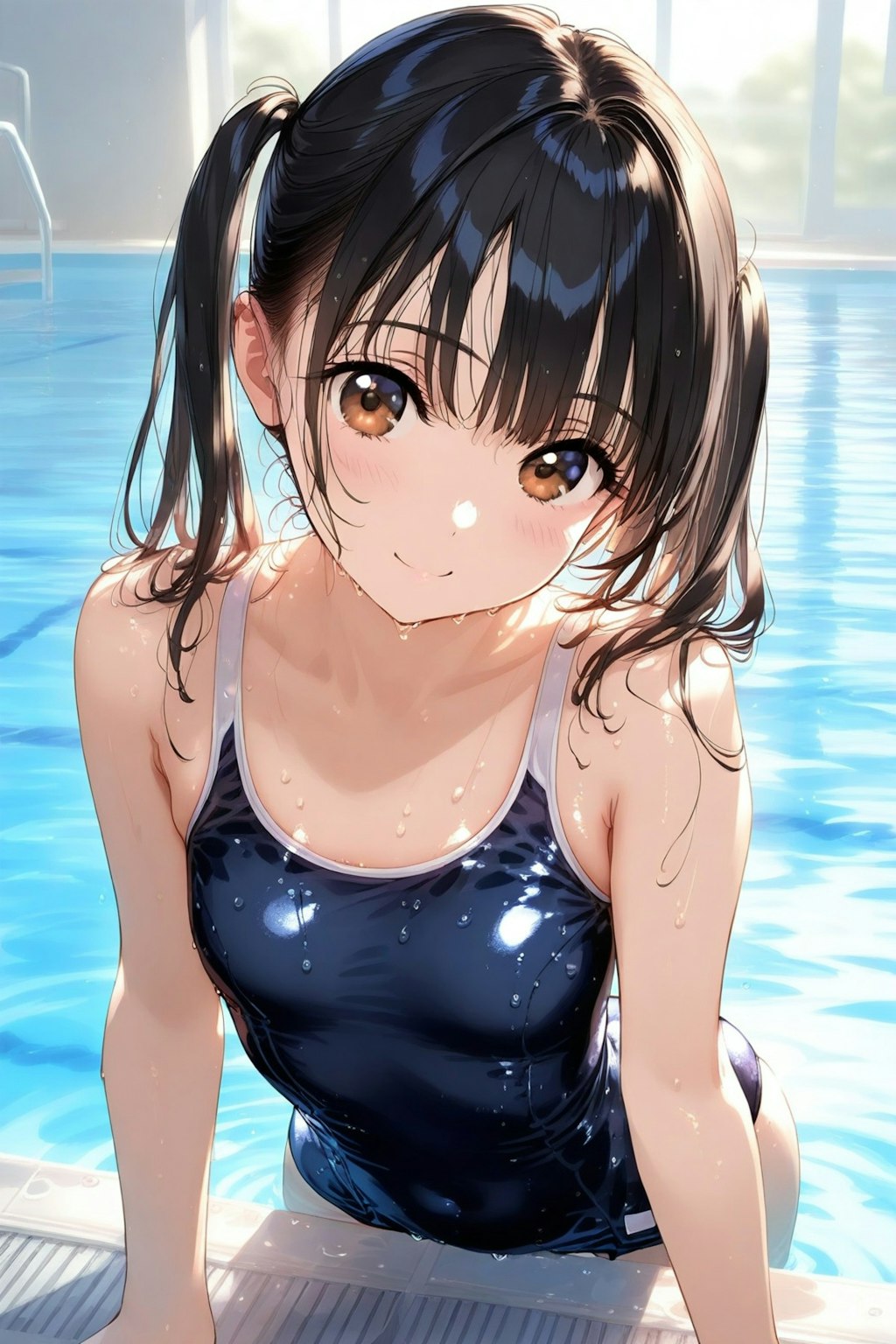 ツインテールのスク水美少女