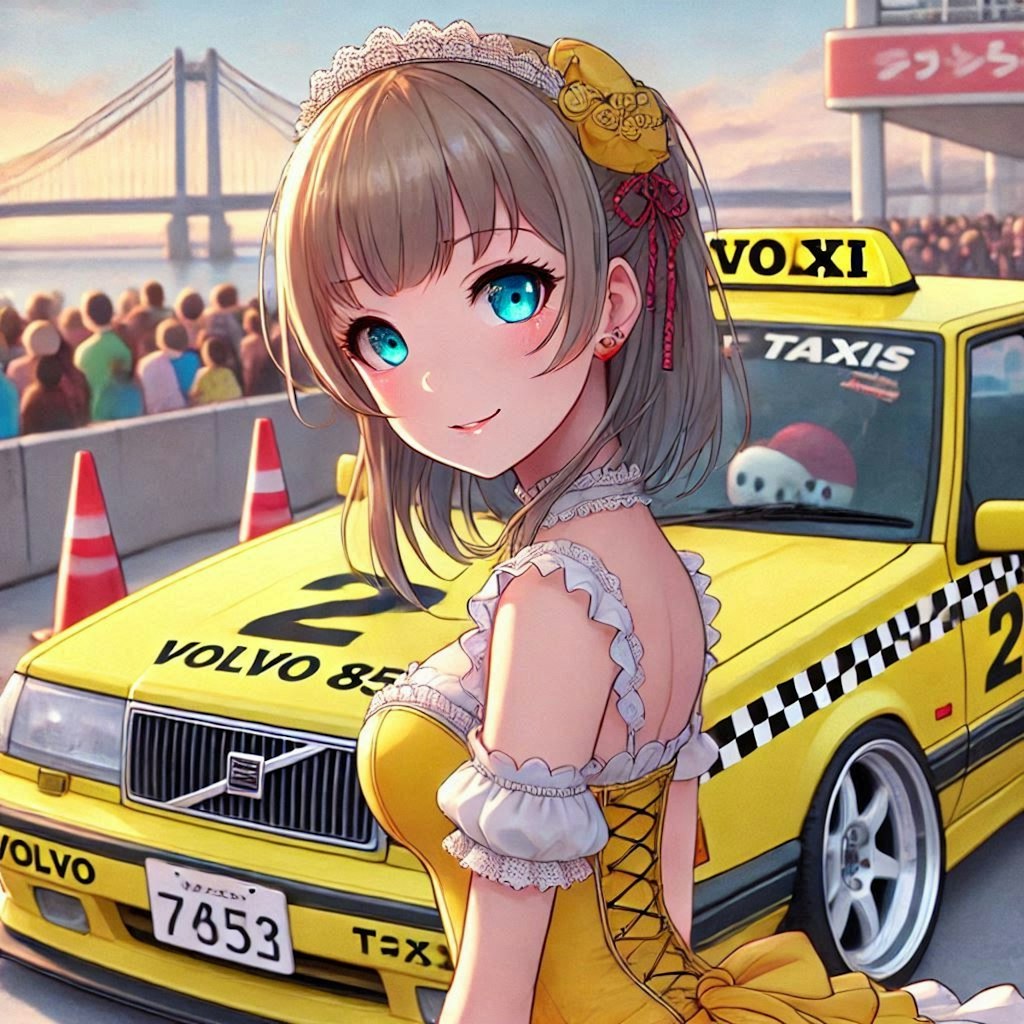 ラブライブキャラとボルボ850イエロータクシーのドリ車