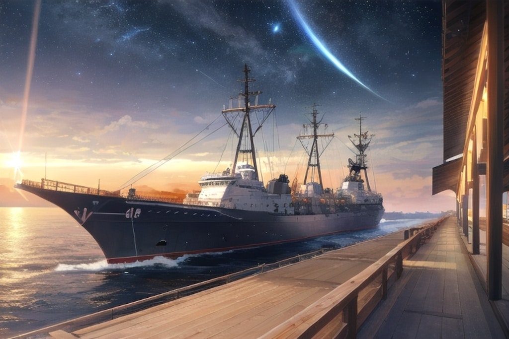 軍艦と星空