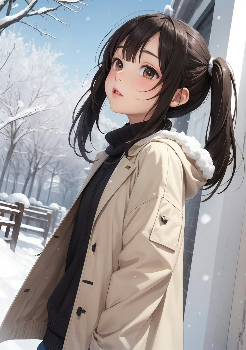 雪の日のツインテール美少女