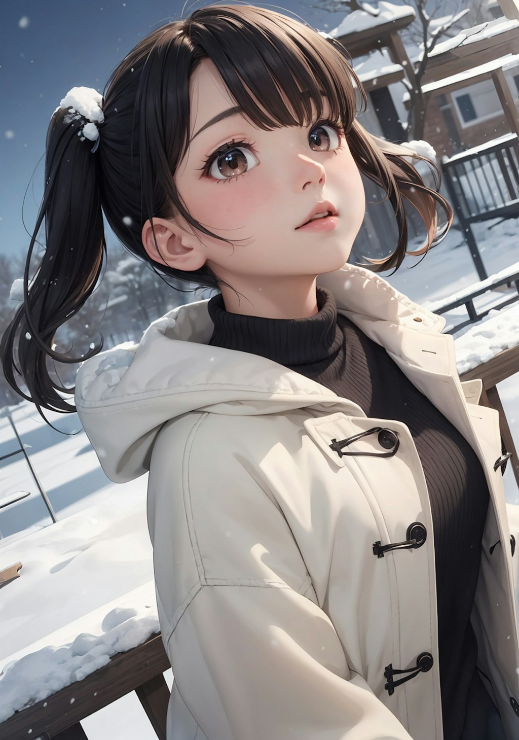 雪の日のツインテール美少女