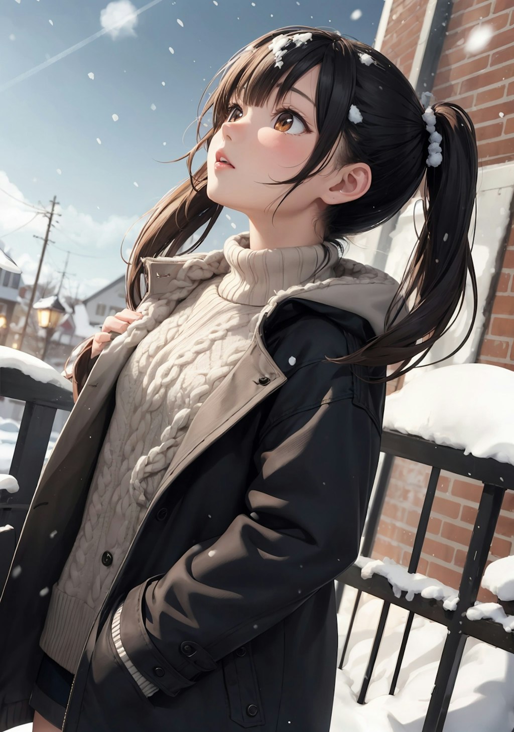 雪の日のツインテール美少女