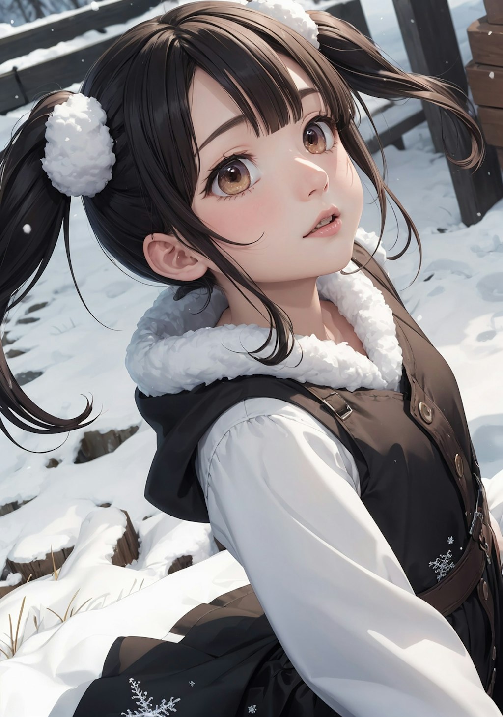 雪の日のツインテール美少女