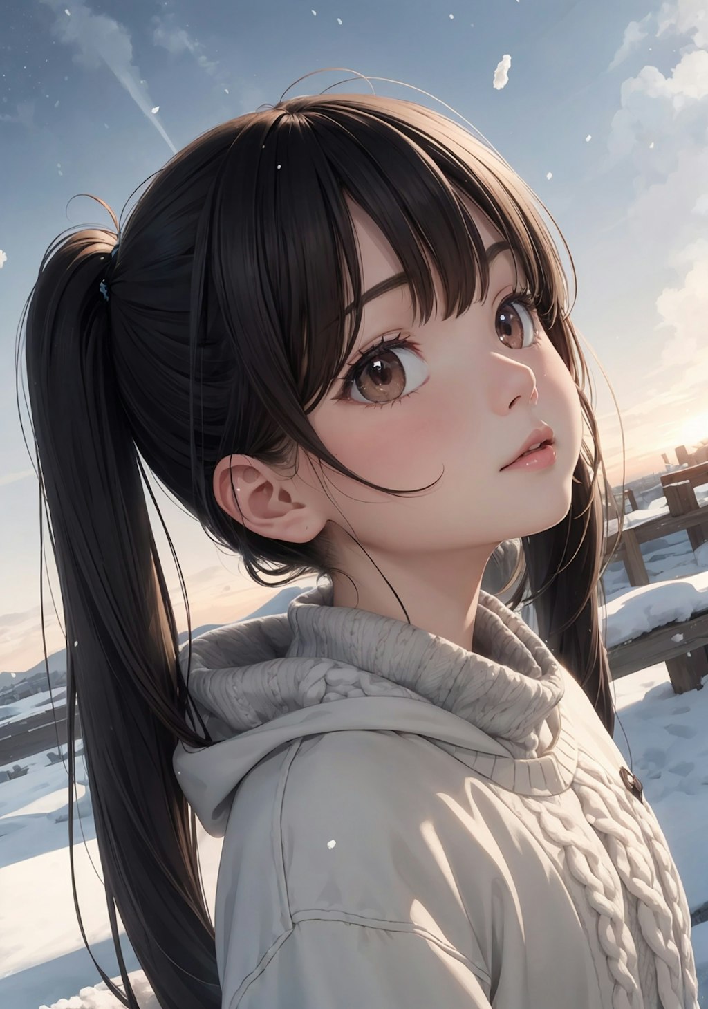 雪の日のツインテール美少女