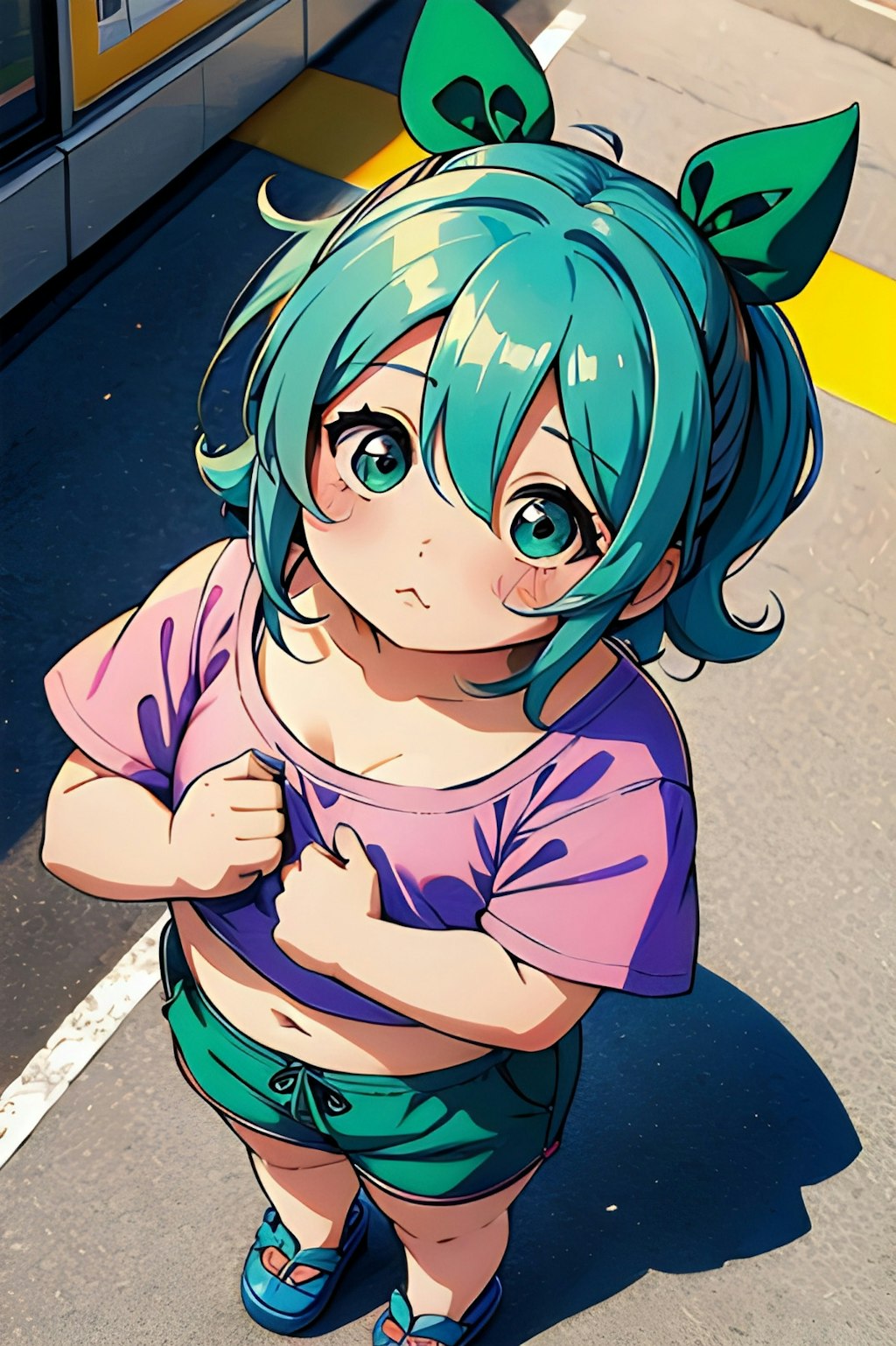 駐車場にいるぽっちゃり女子