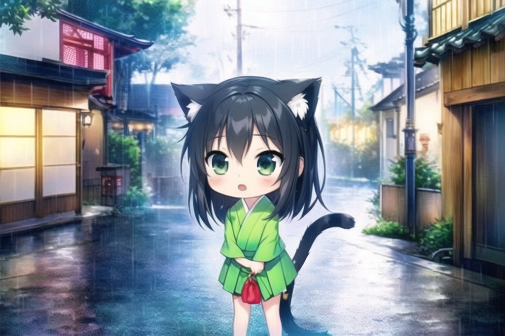 GREEN KITTEN TRIBE 28 (residential area in the rain)