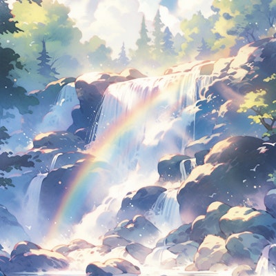 滝にかかる虹🌈