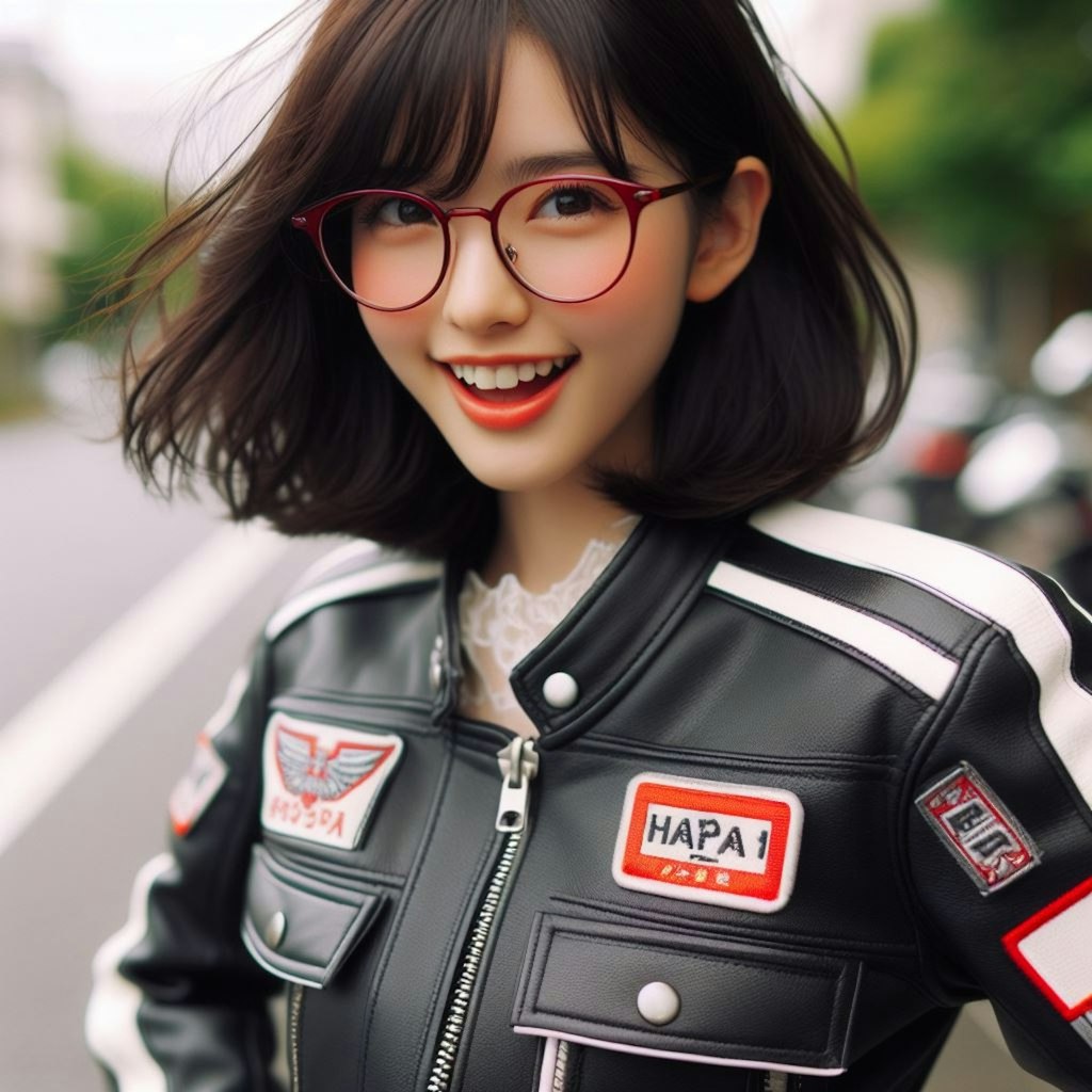 眼鏡女子 楓のライダース