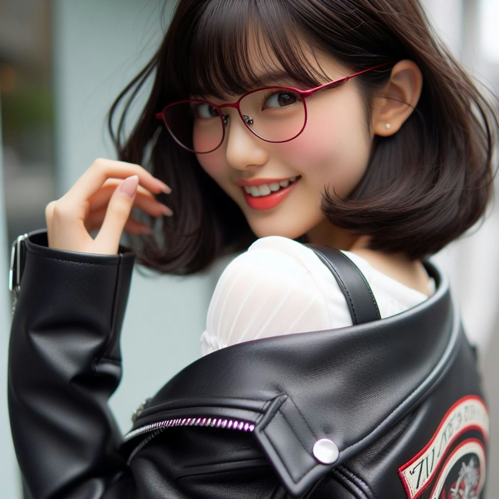 眼鏡女子 楓のライダース