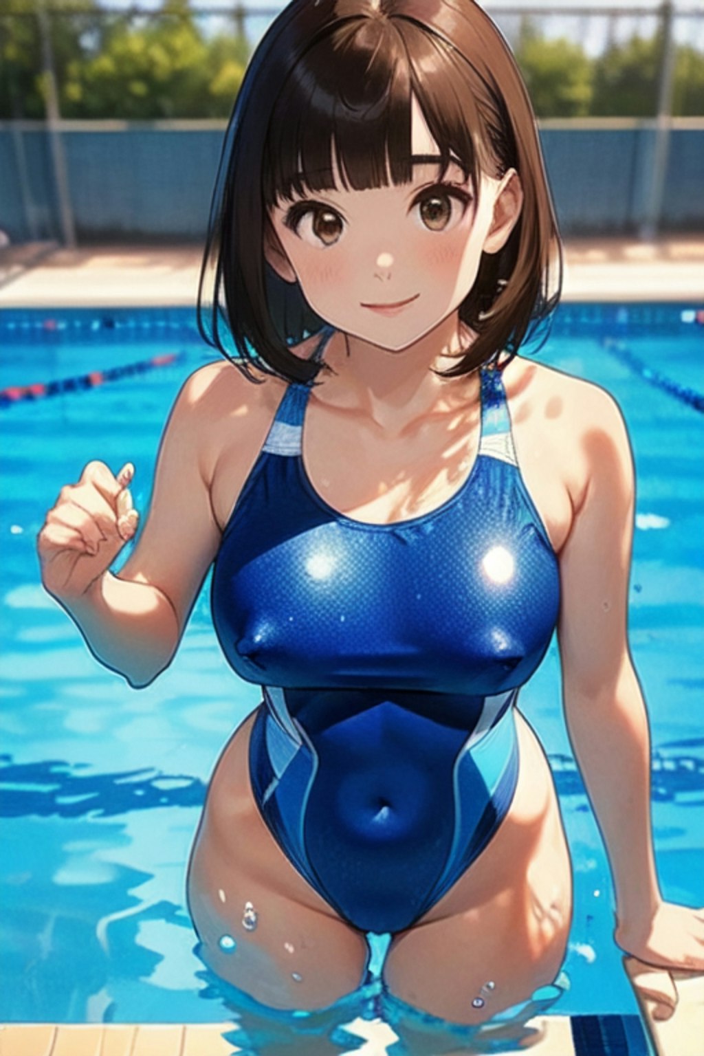 プールと競泳水着と女子高校生と